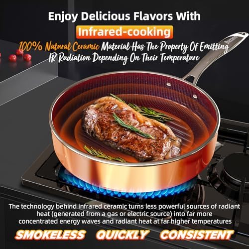 Deluxe DUXANO 14PC Healthy Pots and Pan With 9H Anti-scratch Coating, 2-Layer Non-Stick Ceramic&PFAS Free, Sensitively&Evenly Induction Cooking, Enhanced Flavor with Infrared Cookware, Dishwasher Safe