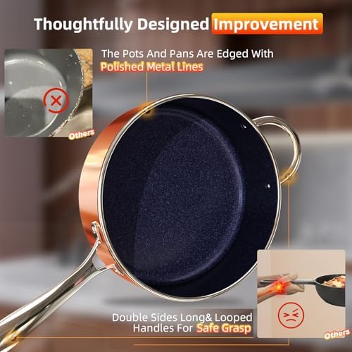 Deluxe DUXANO 14PC Healthy Pots and Pan With 9H Anti-scratch Coating, 2-Layer Non-Stick Ceramic&PFAS Free, Sensitively&Evenly Induction Cooking, Enhanced Flavor with Infrared Cookware, Dishwasher Safe