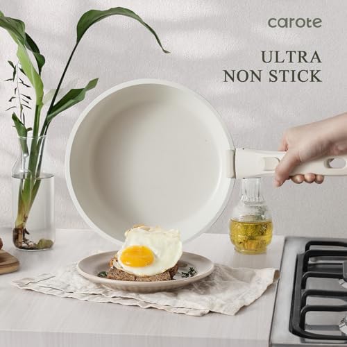 CAROTE Pots and Pans Set Non Stick, Cookware Sets, 11pcs Kitchen Set, Oven\\/Fridge Safe, Space Saving Pots Set, Nonstick Set with Versatile Removable\\/Detachable Handle, Induction RV Set, Cream White